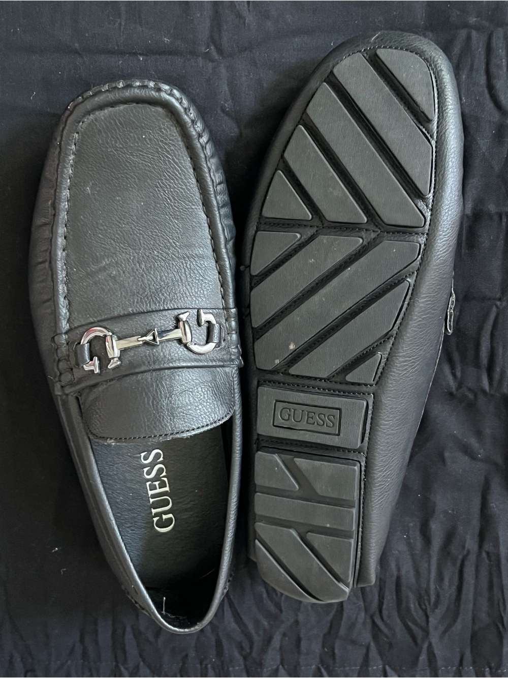 GUESS Black Leather Men's Slip-On Loafers with Silver Bit - Picture 3 of 5